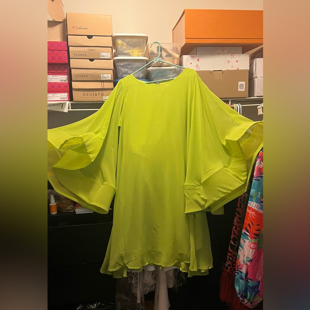 NWT Dalin Kiwi Green dress with trumpet sleeves 💚